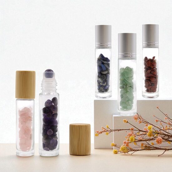 Rullīšu pudelītes ar dabīgajiem akmeņiem